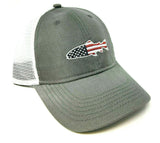 Keeper Fish USA Grey White Mesh Trucker Snapback Fishing Hat Cap Curved Bill