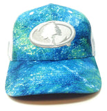 Mossy Oak Blue Inshore Curved Bill White Mesh Trucker Snapback Hat Cap