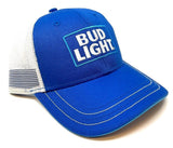 Bud Light Beer Patch Logo Blue & White Mesh Trucker Curved Bill Adjustable Snapback Hat