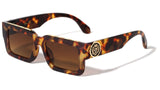 Kleo Slim Sleek Lion Head Medallion Thick Bold Frame Square Sunglasses