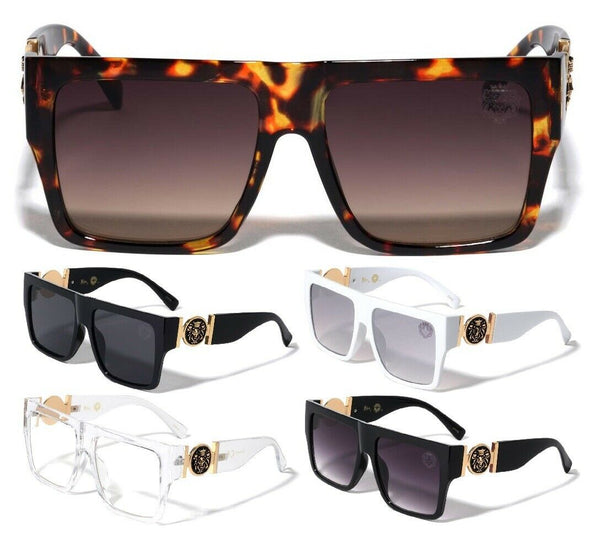 Oversized Square Lion Head Medallion Sunglasses