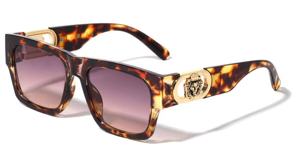 Kleo Square Gold Tiger Medallion Classic Casual Retro Sunglasses