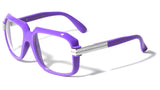 Gazelle Emcee Square Oversized Hip Hop Luxury Aviator Sunglasses w/ Clear Lenses (Neon)