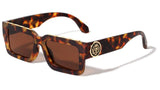 Kleo Slim Sleek Lion Head Medallion Thick Bold Frame Square Sunglasses