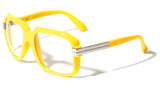 Gazelle Emcee Square Oversized Hip Hop Luxury Aviator Sunglasses w/ Clear Lenses (Neon)