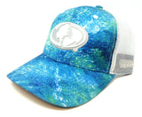 Mossy Oak Blue Inshore Curved Bill White Mesh Trucker Snapback Hat Cap