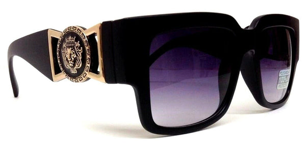 Kleo Square Gold Lion Head Medallion Buckle Retro Luxury Sunglasses