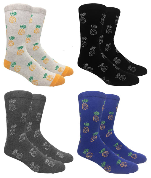 Fine Fit Casual Novelty Pineapple Summer Fruit Tropical Pattern Knit Crew Socks