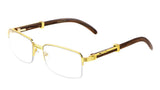 Luxe Executive Metal & Faux Wood Slim Half Rim Rectangular Clear Lens Sunglasses / Eyeglasses Frames