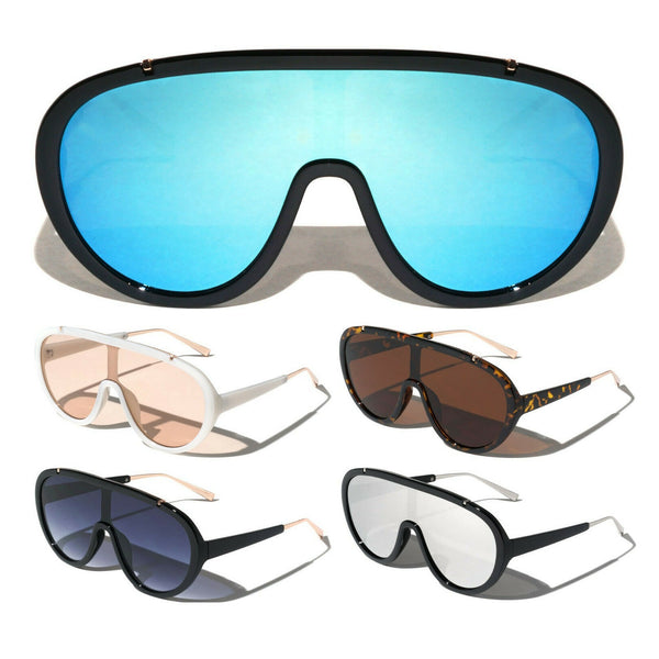 Oversized Futuristic One Piece Shield Lens Aviator Sunglasses