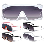 Semi Rimless Flat Top Square Shield One Piece Lens Sunglasses