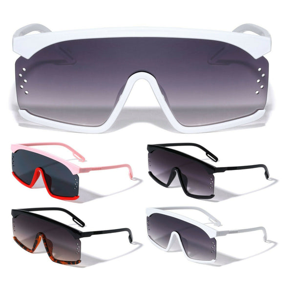 Semi Rimless Flat Top Square Shield One Piece Lens Sunglasses