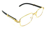 Apprentice Slim Rectangular Metal & Faux Wood Luxury Sunglasses