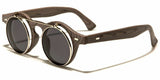 Flip Up Round Metal & Faux Wood Frame Steampunk Sunglasses