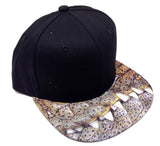 Black Sublimated Print Bill Strapback Hat