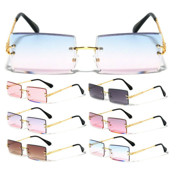 Pristine Slim Rimless Rectangular Luxury Aviator Sunglasses