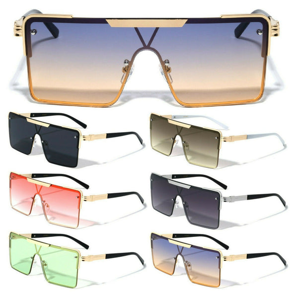 Oversized Square One Piece Shield Lens Luxury Aviator Sunglasses