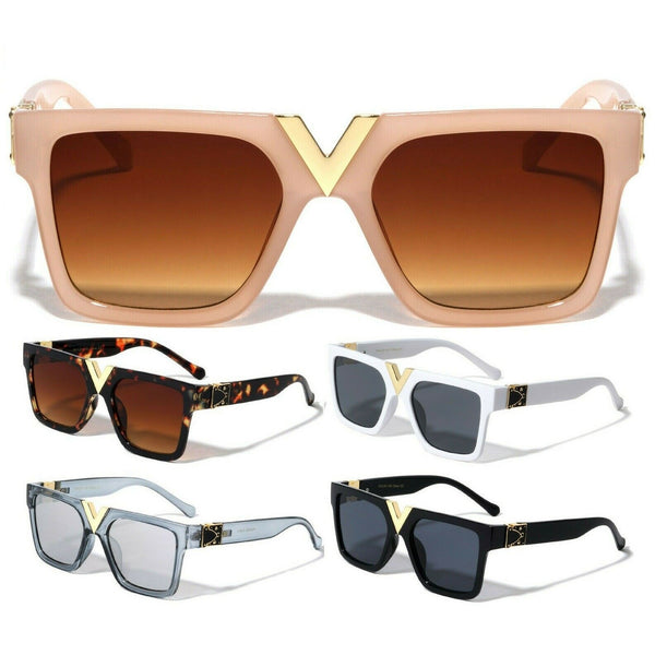 Gold V Trendy Luxury Square Retro Classic Casual Fancy Aviator Sunglasses