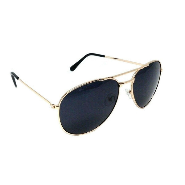 Black & Gold Pilot Aviator Sunglasses Super Dark Lenses