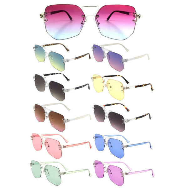 Wynwood Oversized Rimless Square Geometric Luxury Aviator Sunglasses