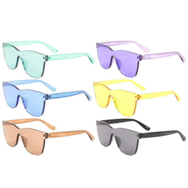 Tahiti Thick Rimless Shield Mono One Piece Lens Square Sunglasses