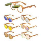 Round Flip Up Metal & Faux Wood Frame Steampunk Sunglasses