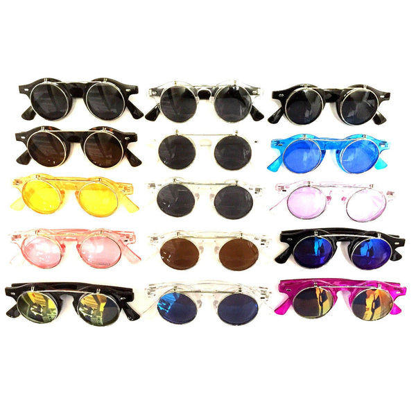 Cool Flip Up Round Clear Circle Lens Retro Steampunk Luxury Sunglasses