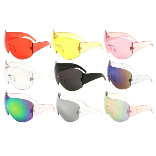 Alps Rimless Oversized Shield Mono Lens Futuristic Retro Sunglasses