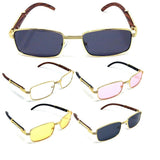 Apprentice Slim Rectangular Metal & Faux Wood Luxury Sunglasses
