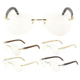 Marshal Rimless Metal & Faux Wood Luxury Aviator Sunglasses w/ Clear Lenses