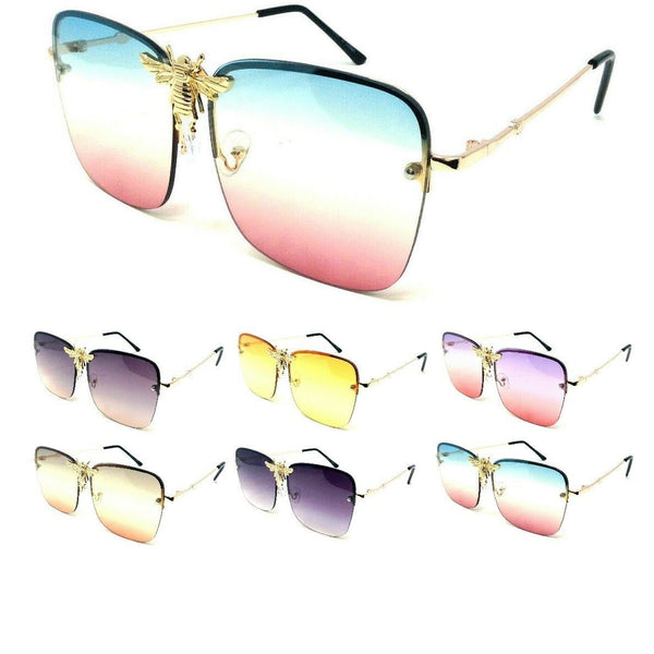 3D Killer Bee Luxury Hip Hop Half Rim Square Aviator Sunglasses