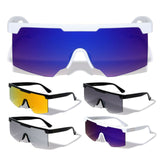 Oversized Semi Rimless Square Shield Aviator One Piece Lens Sunglasses