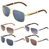 Luxe Executive Metal & Faux Wood Aviator Sunglasses