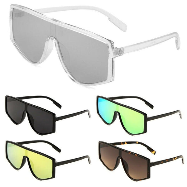 Flat Top Shield One Piece Lens Wrap Around Sunglasses