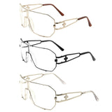 Hustler Oversized Wrap Around Shield Aviator One Piece Lens Sunglasses w/ Clear Lenses