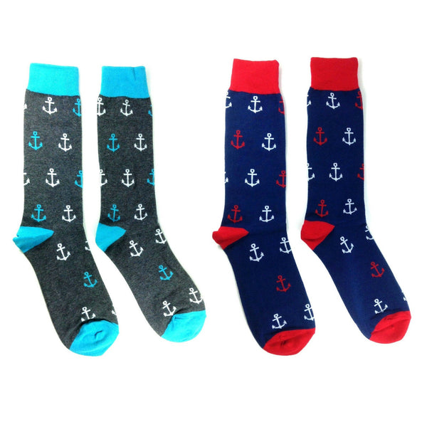 Fine Fit Casual Novelty Anchor Nautical Sailor Ship Boasting Pattern Knit Crew Socks
