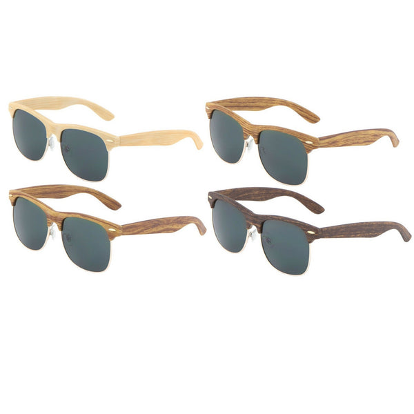 Classic Faux Bamboo Wood Print Square Retro Sunglasses