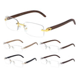 Dapper Rimless Rectangular Metal & Faux Wood Eyeglasses / Clear Lens Sunglasses - Frames