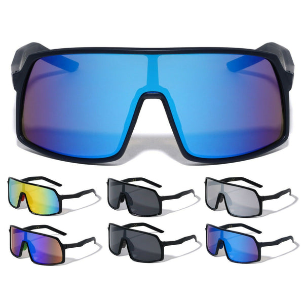 Oversized Futuristic Shield Wrap Around Sport Sunglasses