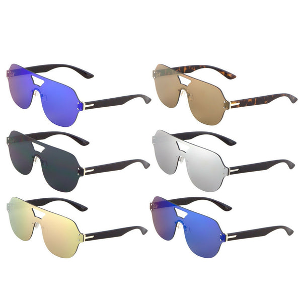 Rimless Oversized Flat Top One Piece Shield Lens Aviator Sunglasses