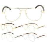 Maverick Metal & Faux Wood Aviator Eyeglasses / Clear Lens Sunglasses - Frames