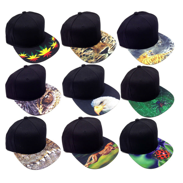 Black Sublimated Print Bill Strapback Hat