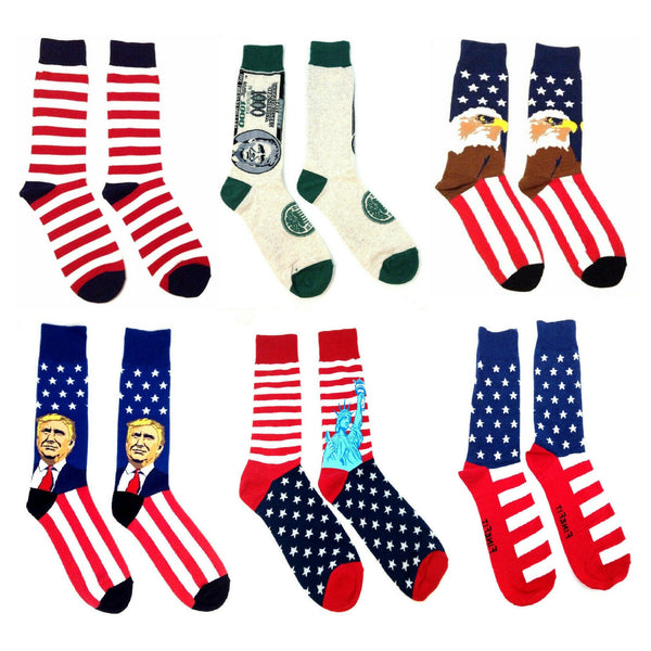 Fine Fit USA United States American Flag Patriotic Pattern Knit Crew Socks
