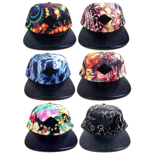 E-Flag Multicolor Faux Black Stingray Leather 5 Panel Strapback Hat
