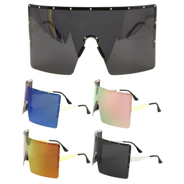 Flat Top XL Large Oversized One Piece Mono Lens Shield Wrap Around Sunglasses