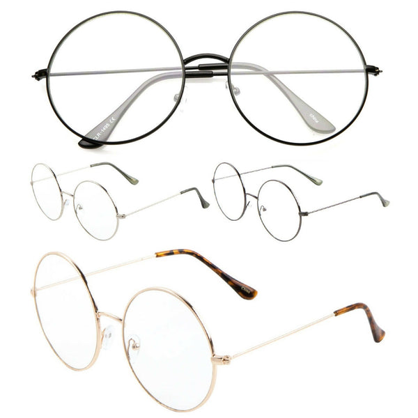 Oversized Round Luxury John Lennon Hippie Sunglasses w/ Clear Lenses