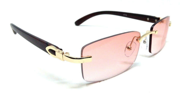 Dilettante Slim Rimless Rectangular Metal & Faux Wood Aviator Sunglasses