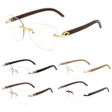 Debutante Womens Rimless Metal & Faux Wood Eyeglasses / Clear Lens Sunglasses