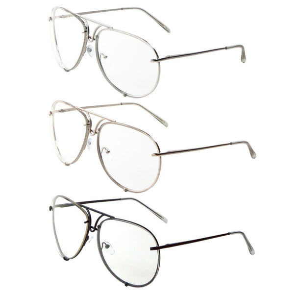 XL Oversized Retro Turbo Floating Lenses Luxury Aviator Sunglasses w/ Clear Lenses