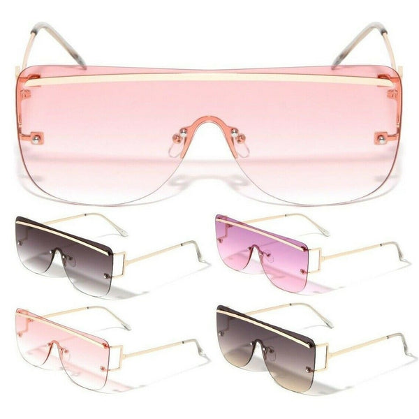 Flat Top Rimless Square Shield Aviator One Piece Lens Luxury Sunglasses